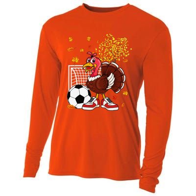 Turkey Playing Soccer Thanksgiving Player Coach Fall Lover Cooling Performance Long Sleeve Crew