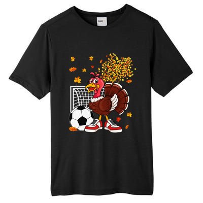 Turkey Playing Soccer Thanksgiving Player Coach Fall Lover Tall Fusion ChromaSoft Performance T-Shirt