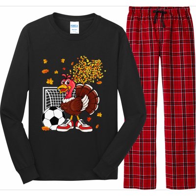 Turkey Playing Soccer Thanksgiving Player Coach Fall Lover Long Sleeve Pajama Set