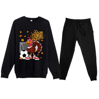 Turkey Playing Soccer Thanksgiving Player Coach Fall Lover Premium Crewneck Sweatsuit Set