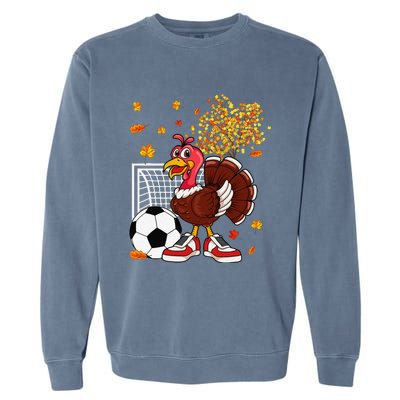 Turkey Playing Soccer Thanksgiving Player Coach Fall Lover Garment-Dyed Sweatshirt