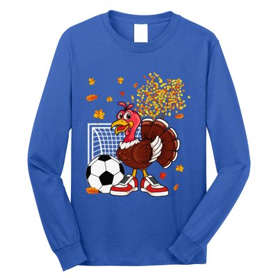 Turkey Playing Soccer Thanksgiving Player Coach Fall Lover Long Sleeve Shirt