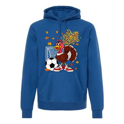 Turkey Playing Soccer Thanksgiving Player Coach Fall Lover Premium Hoodie