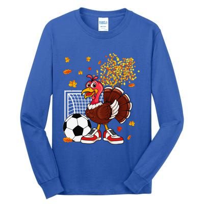 Turkey Playing Soccer Thanksgiving Player Coach Fall Lover Tall Long Sleeve T-Shirt