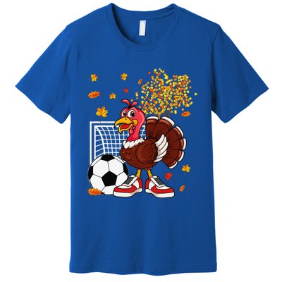 Turkey Playing Soccer Thanksgiving Player Coach Fall Lover Premium T-Shirt