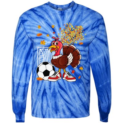 Turkey Playing Soccer Thanksgiving Player Coach Fall Lover Tie-Dye Long Sleeve Shirt