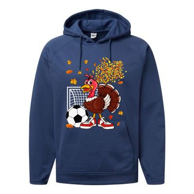 Turkey Playing Soccer Thanksgiving Player Coach Fall Lover Performance Fleece Hoodie