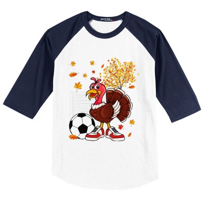 Turkey Playing Soccer Thanksgiving Player Coach Fall Lover Baseball Sleeve Shirt