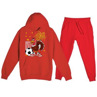 Turkey Playing Soccer Thanksgiving Player Coach Fall Lover Premium Hooded Sweatsuit Set