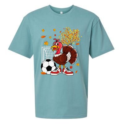 Turkey Playing Soccer Thanksgiving Player Coach Fall Lover Sueded Cloud Jersey T-Shirt