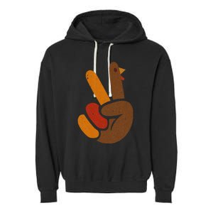 Thanksgiving Peace Sign Handprint Cool Holiday Garment-Dyed Fleece Hoodie