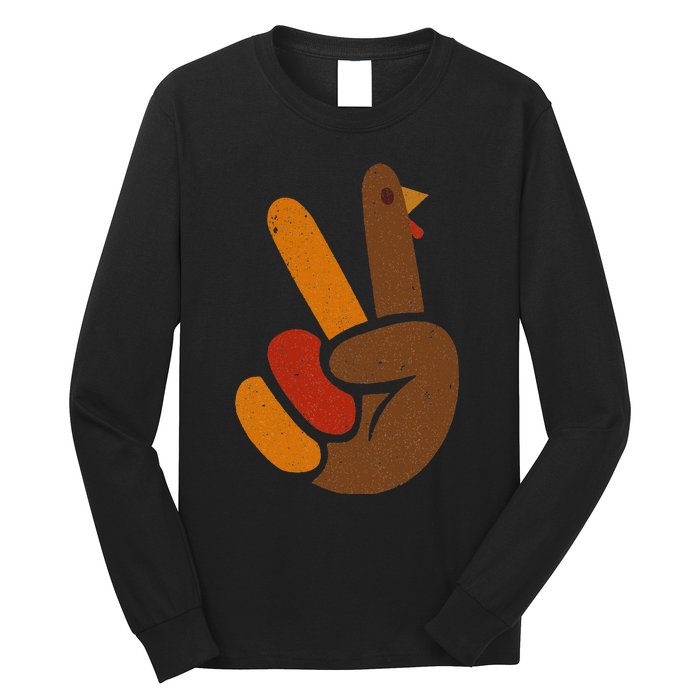 Thanksgiving Peace Sign Handprint Cool Holiday Long Sleeve Shirt