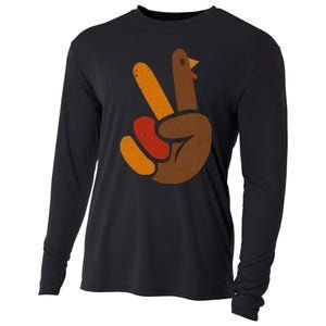 Thanksgiving Peace Sign Handprint Cool Holiday Cooling Performance Long Sleeve Crew