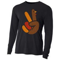 Thanksgiving Peace Sign Handprint Cool Holiday Cooling Performance Long Sleeve Crew