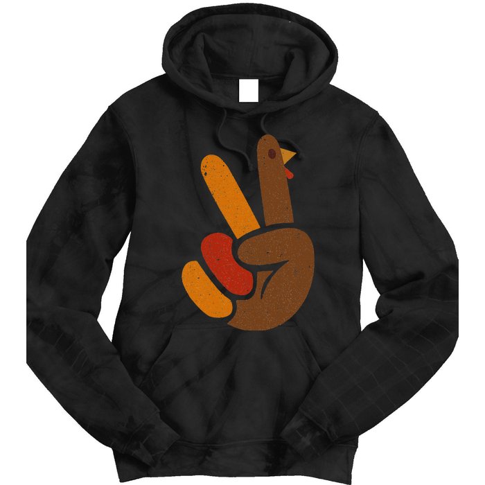 Thanksgiving Peace Sign Handprint Cool Holiday Tie Dye Hoodie