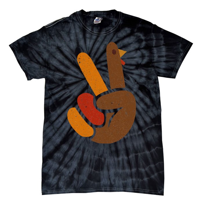 Thanksgiving Peace Sign Handprint Cool Holiday Tie-Dye T-Shirt