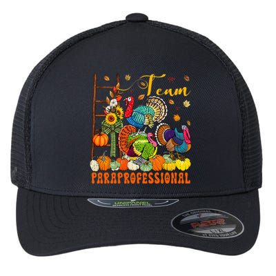 Team Paraprofessional Three Thanksgiving Turkeys Pumpkins Flexfit Unipanel Trucker Cap