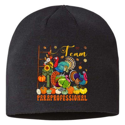 Team Paraprofessional Three Thanksgiving Turkeys Pumpkins Sustainable Beanie