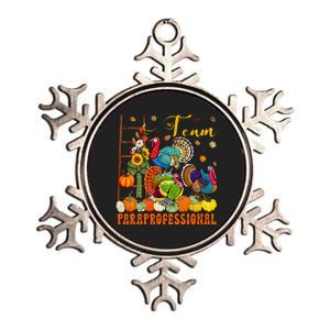 Team Paraprofessional Three Thanksgiving Turkeys Pumpkins Metallic Star Ornament