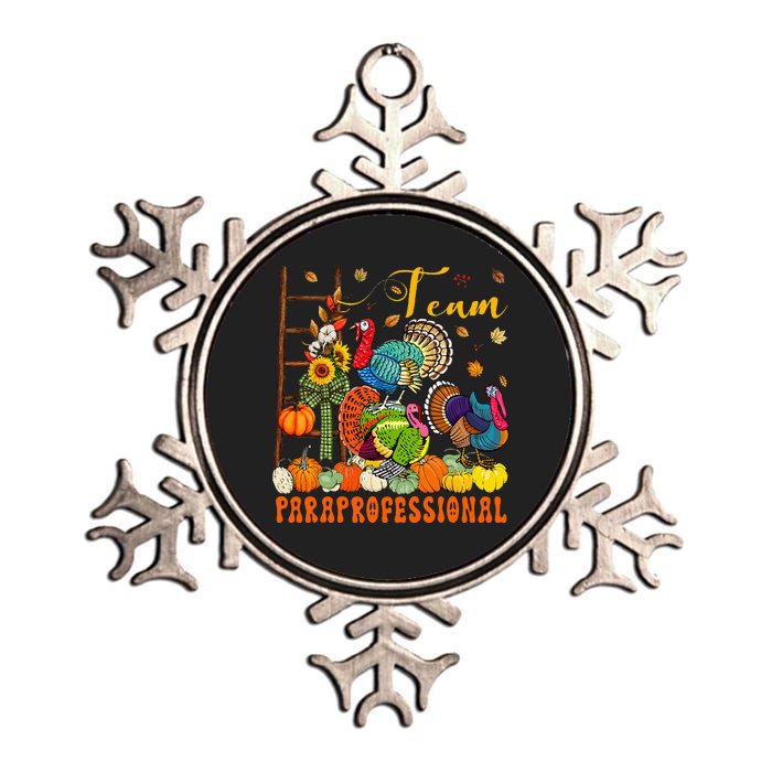 Team Paraprofessional Three Thanksgiving Turkeys Pumpkins Metallic Star Ornament