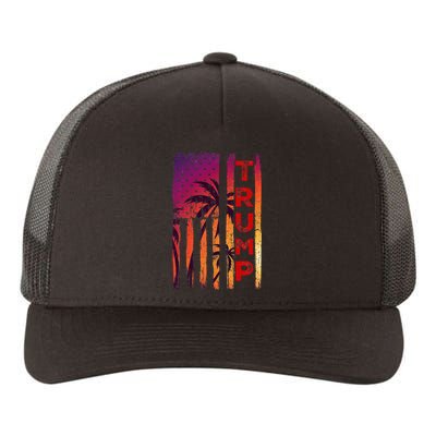 Trump Palm Tree Vintage Distressed American Flag At Sunset Yupoong Adult 5-Panel Trucker Hat