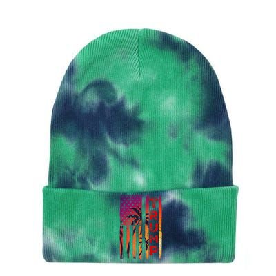 Trump Palm Tree Vintage Distressed American Flag At Sunset Tie Dye 12in Knit Beanie