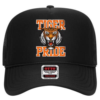 Tiger Pride Tiger Mascot School Sports Team High Crown Mesh Back Trucker Hat