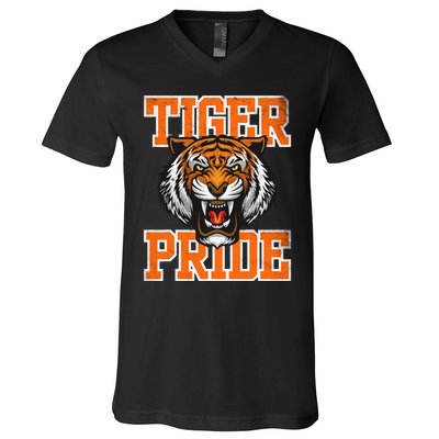 Tiger Pride Tiger Mascot School Sports Team V-Neck T-Shirt