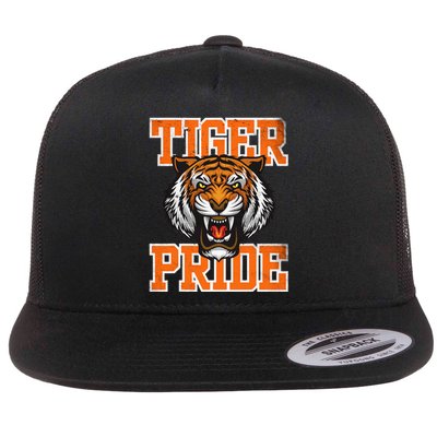 Tiger Pride Tiger Mascot School Sports Team Flat Bill Trucker Hat