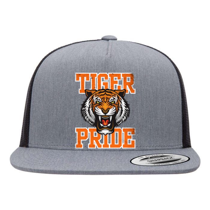 Tiger Pride Tiger Mascot School Sports Team Flat Bill Trucker Hat