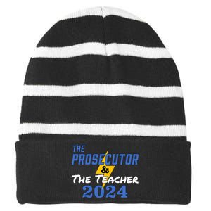 The Prosecutor & The Teacher 2024 Harris Walz Presidential Striped Beanie with Solid Band