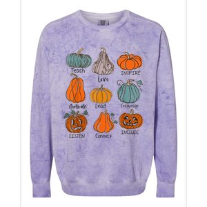 Teacher Pumpkins Trick Or Teach Halloween Teach Love Inspire Colorblast Crewneck Sweatshirt