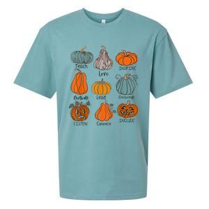 Teacher Pumpkins Trick Or Teach Halloween Teach Love Inspire Sueded Cloud Jersey T-Shirt