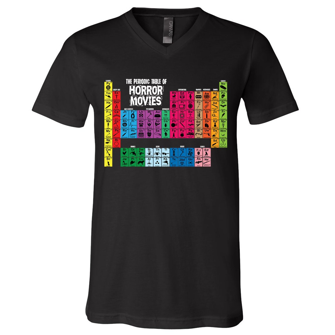 The Periodic Table Of Horror Movies Chemistry Science V-Neck T-Shirt