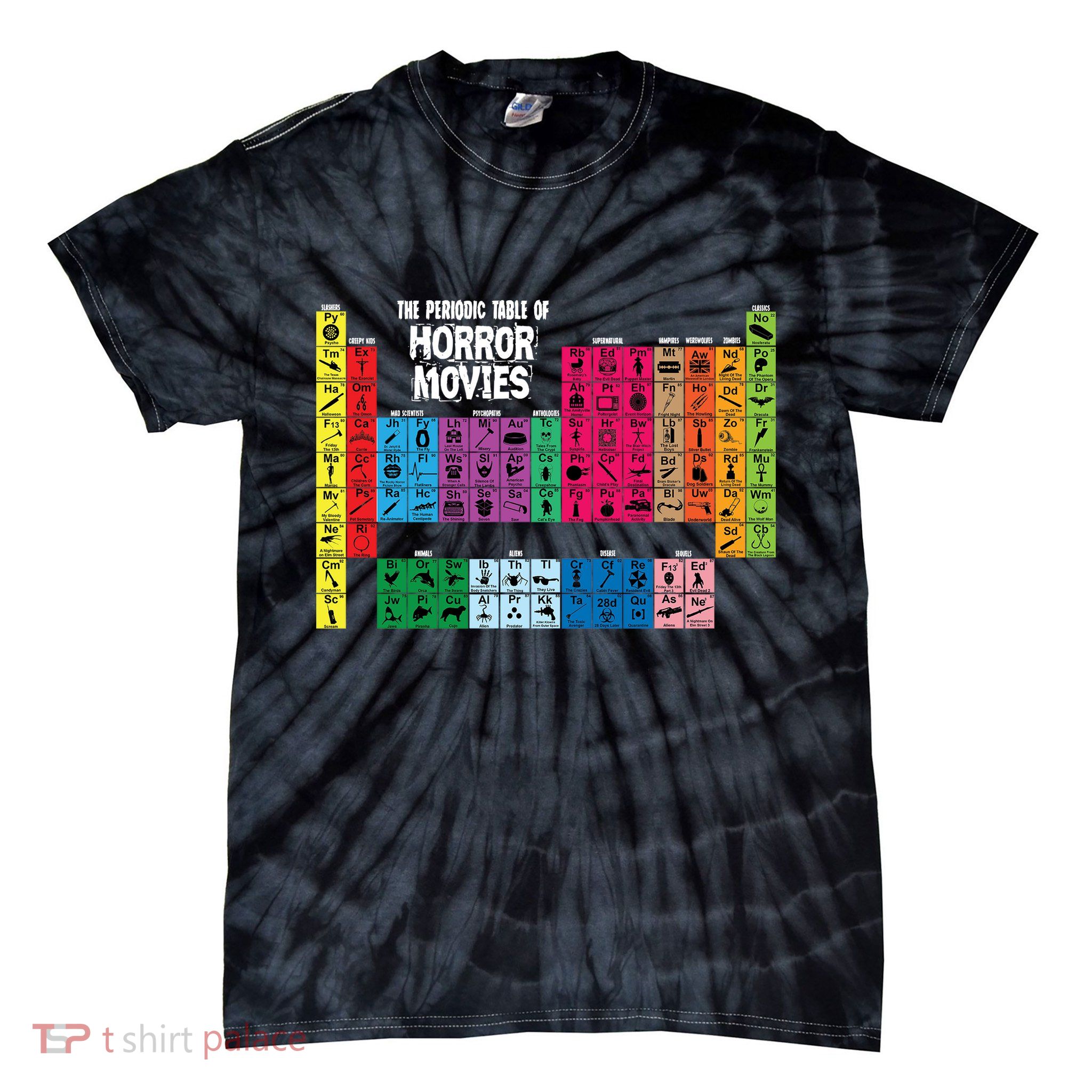 The Periodic Table Of Horror Movies Chemistry Science Tie-Dye T-Shirt