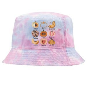 Teacher Pumpkin Teach Love Inspire Trick Or Teach Halloween Tie-Dyed Bucket Hat