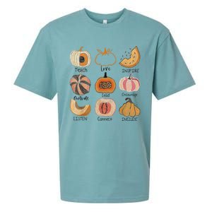 Teacher Pumpkin Teach Love Inspire Trick Or Teach Halloween Sueded Cloud Jersey T-Shirt