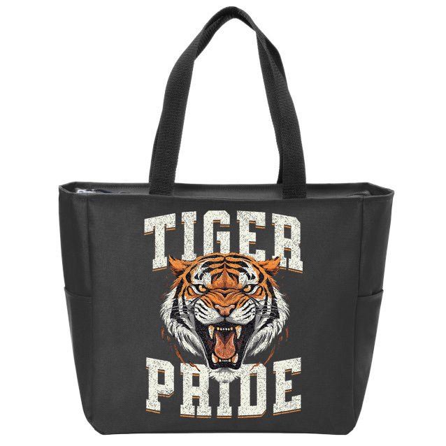 Tiger Pride Tiger Mascot Vintage School Sports Team Zip Tote Bag