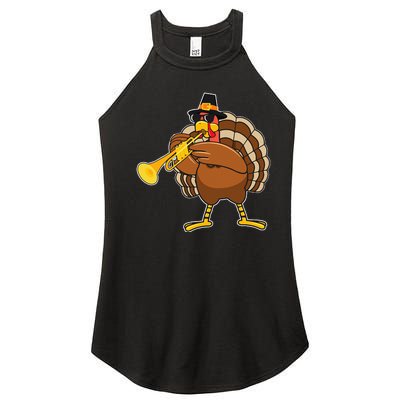 Turkey Playing Trumpet Thanksgiving Women’s Perfect Tri Rocker Tank