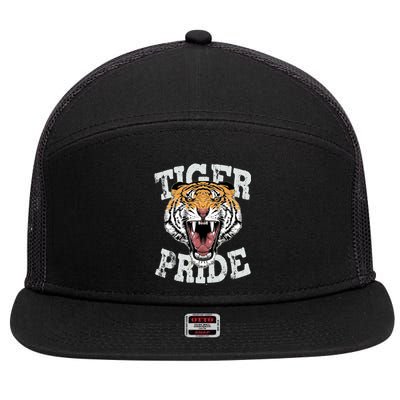 Tiger Pride Tiger Mascot Vintage School Sports Team Football 7 Panel Mesh Trucker Snapback Hat