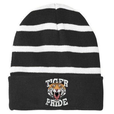 Tiger Pride Tiger Mascot Vintage School Sports Team Football Striped Beanie with Solid Band