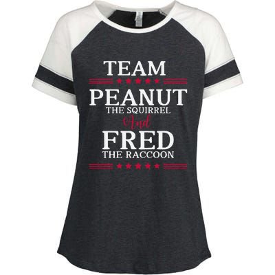 Team Peanut The Squirrel And Fred The Raccoon Enza Ladies Jersey Colorblock Tee