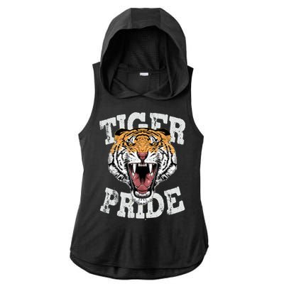 Tiger Pride Tiger Mascot Vintage School Sports Team Football Ladies PosiCharge Tri-Blend Wicking Draft Hoodie Tank