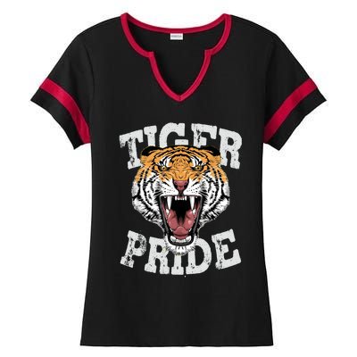 Tiger Pride Tiger Mascot Vintage School Sports Team Football Ladies Halftime Notch Neck Tee