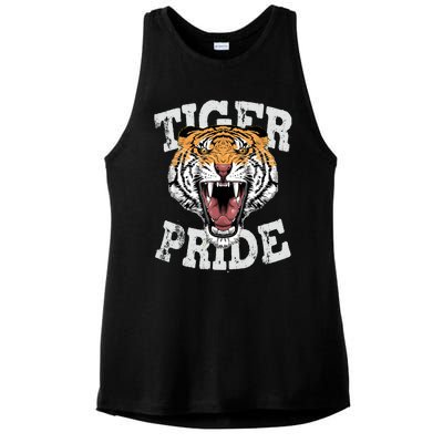 Tiger Pride Tiger Mascot Vintage School Sports Team Football Ladies PosiCharge Tri-Blend Wicking Tank