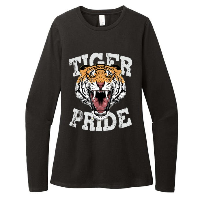 Tiger Pride Tiger Mascot Vintage School Sports Team Football Womens CVC Long Sleeve Shirt