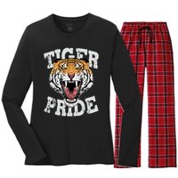 Tiger Pride Tiger Mascot Vintage School Sports Team Football Women's Long Sleeve Flannel Pajama Set 