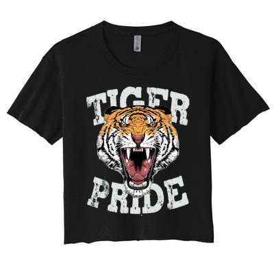 Tiger Pride Tiger Mascot Vintage School Sports Team Football Women's Crop Top Tee