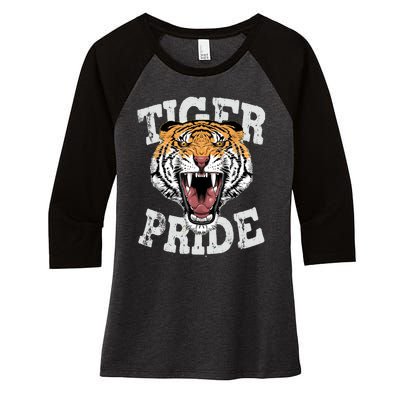 Tiger Pride Tiger Mascot Vintage School Sports Team Football Women's Tri-Blend 3/4-Sleeve Raglan Shirt