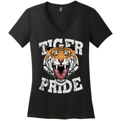 Tiger Pride Tiger Mascot Vintage School Sports Team Football Women's V-Neck T-Shirt